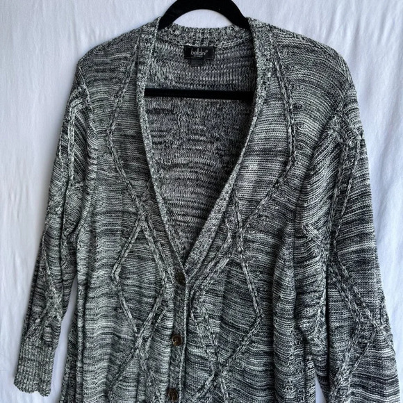 Gray Cable Knit Button-Up Cardigan Longline, Cozy & Stylish, Size 2X - Picture 2 of 8